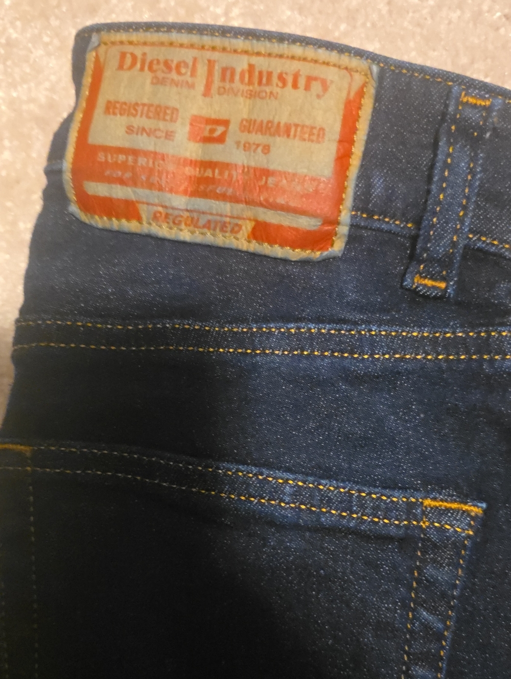 Boys Diesel Slim Fit Blue Jeans with Yellow Stitching